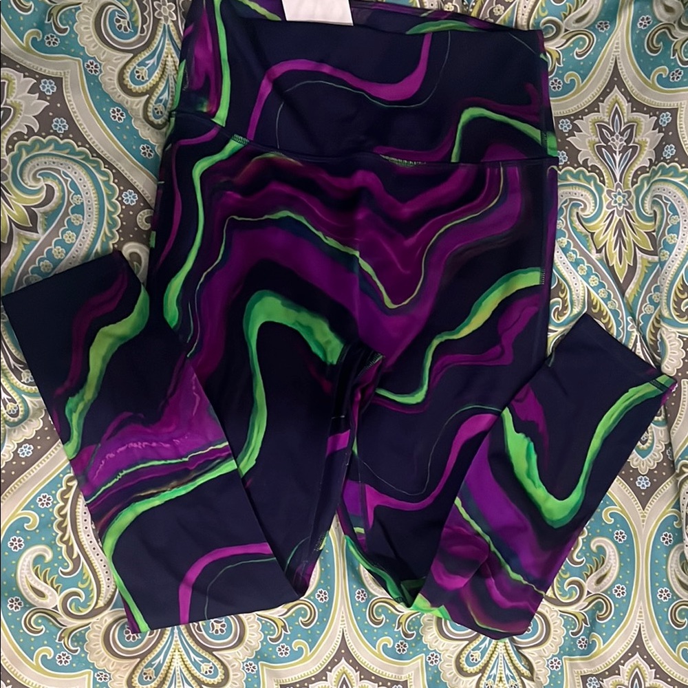 Fabletics Purple and Green Swirl Leggings